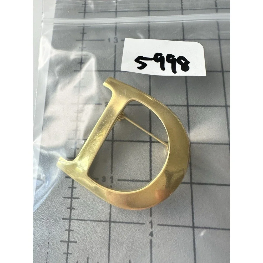 Vintage AK Anne Klein Initial Letter D Gold Tone Pin Brooch